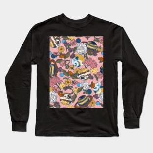 Planets and Flowers on Pink Long Sleeve T-Shirt